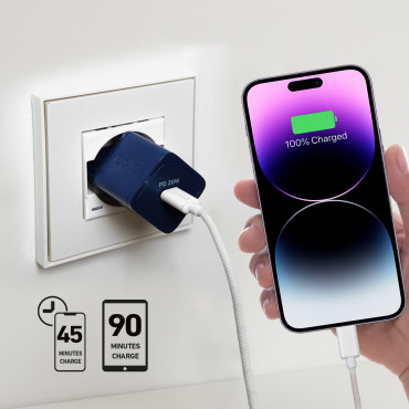 Carregador de rede GAN com entrega de energia 20w - azul