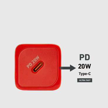 Carregador de rede GAN com entrega de energia 20w - vermelho