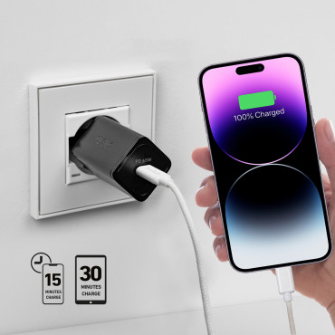 Carregador de rede GAN com entrega de energia 65W - preto