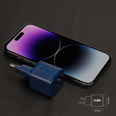 Carregador de rede GAN com entrega de energia 20w - azul