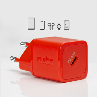 Carregador de rede GAN com entrega de energia 20w - vermelho