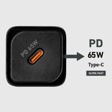 Carregador de rede GAN com entrega de energia 65W - preto