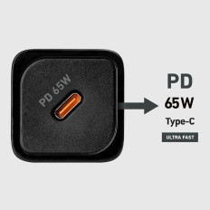 Carregador de rede GAN com entrega de energia 65W - preto