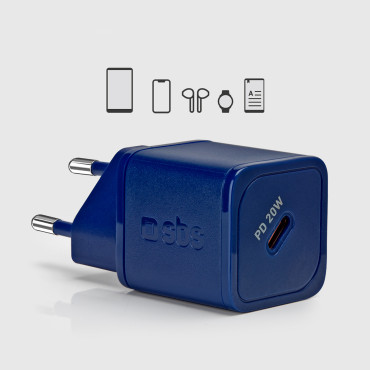 Carregador de rede GAN com entrega de energia 20w - azul
