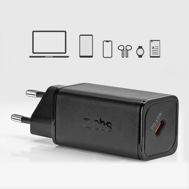 Carregador de rede GAN com entrega de energia 65W - preto