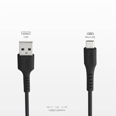 Kabeļu USB-Kabelis - Micro-USB 1m - melns