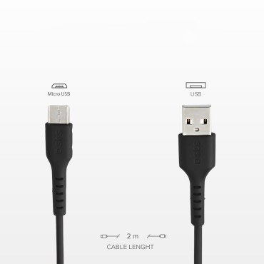 Kabel USB-A-kabel - Micro-USB 2M - Svart