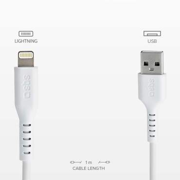 Kabeļu USB-a kabelis - iPhone zibens - balts
