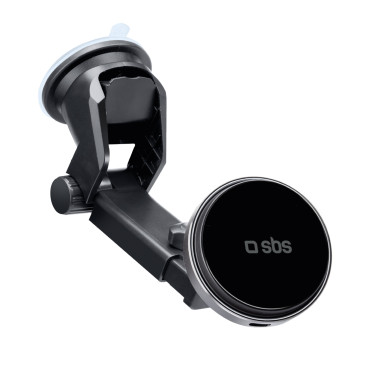 Lidar com um smartphone telescópico com um carregador sem fio Magsafe em um copo e uma placa - preto