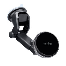 Lidar com um smartphone telescópico com um carregador sem fio Magsafe em um copo e uma placa - preto
