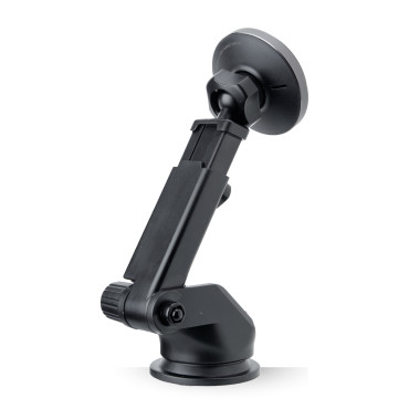 Lidar com um smartphone telescópico com um carregador sem fio Magsafe em um copo e uma placa - preto