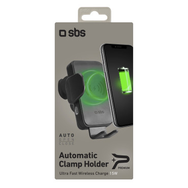 Suporte de carro em um smartphone com um carregador sem fio com um ar quadriculado - preto