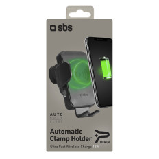 Suporte de carro em um smartphone com um carregador sem fio com um ar quadriculado - preto