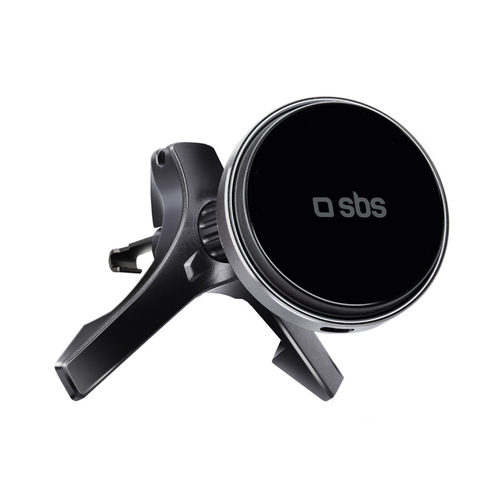 Punho de smartphone com um carregador sem fio quadriculado - preto