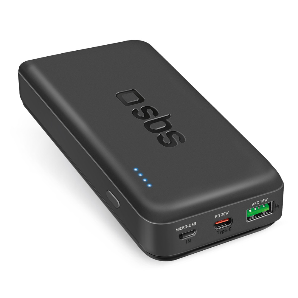 Powerbank 20000 MAH PD USB-C USB-A Micro-USB 20W - Schwarz