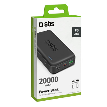 PowerBank 20000 mAh PD USB-C USB-A MICRO-USB 20W - melns
