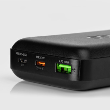 PowerBank 20000 mAh PD USB-C USB-A MICRO-USB 20W - melns