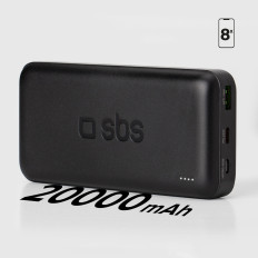PowerBank 20000 mAh PD USB-C USB-A MICRO-USB 20W - melns
