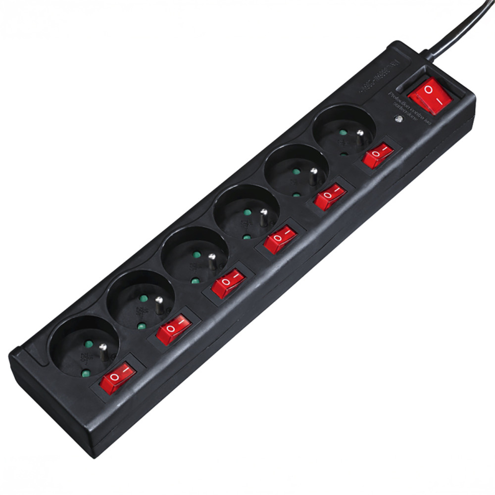 Anti-slip strip med switchar 6 socklar 1.4m - svart