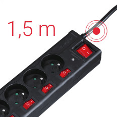 Anti-slip strip med switchar 6 socklar 1.4m - svart