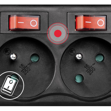 Csúszásgátló szalag, kapcsolókkal 6 aljzatok 1.4m - fekete