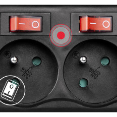 Anti-slip strip with switches 6 sockets 1.4m - black