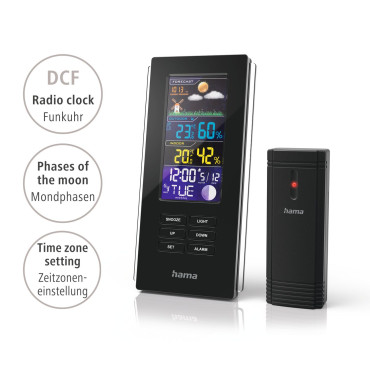 Stanica Hama Color Edge Teplomer Hygrometer Radio Budík môže - čierny