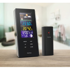 Meteljana stanica Hama Color Edge Termometar Hygrometer Radio Alarmni satovi mogu - crno