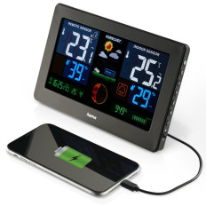 Weerstation Hama Premium met een kleur USB-display - zwart