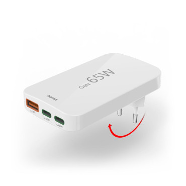 Carregador de dobramento USB-C USB-A 65W - Gan branco