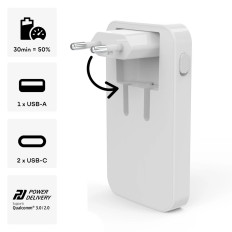Carregador de dobramento USB-C USB-A 65W - Gan branco