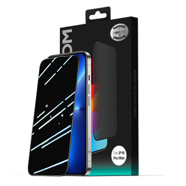 Gehard glas 2.5D stofdicht privatiseren met een zwart frame op iPhone 15 Plus / 16 Plus