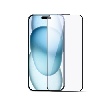 Härdat glas med en svart ram 2.5D Anti-Blue Light Dammsäker på iPhone 16 Pro Max