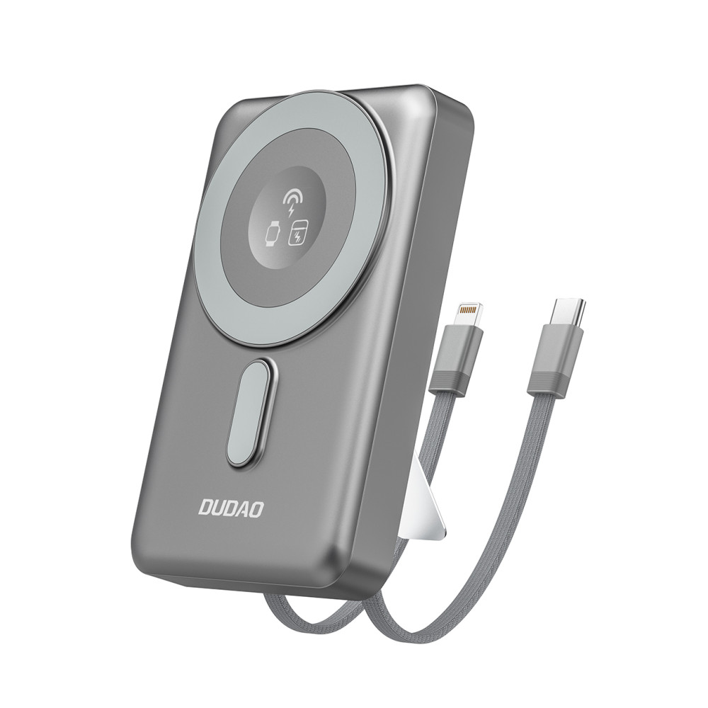 Powerbank K29 10000MAH Magsafe Metal Housing Store Cable USB-C iPhone Lightning PD 20W - harmaa