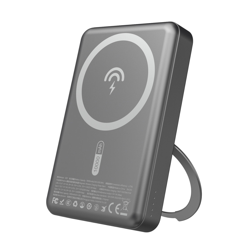 PowerBank K28 10000mAh z magsafe s kovinskim ohišjem in PD 22.5W - siva