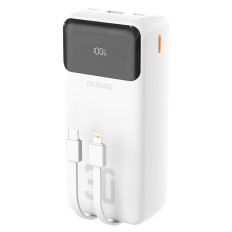 PowerBank 30000mAh ar iebūvētiem kabeļiem PD 22,5W - balts