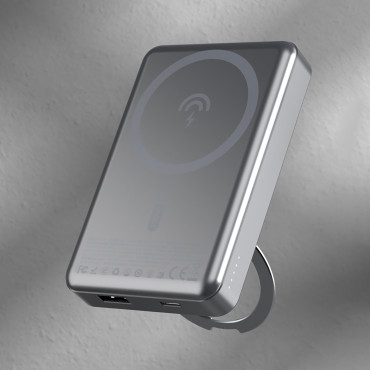 Powerbank K28 10000mAh avec Magsafe avec boîtier en métal et PD 22.5W - gris