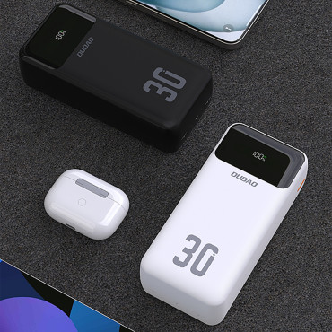 PowerBank 30000mAh ar iebūvētiem kabeļiem PD 22,5W - balts