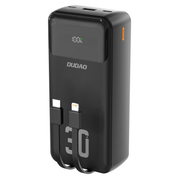 PowerBank 30000mAh s vestavěnými kabely PD 22.5W - černá