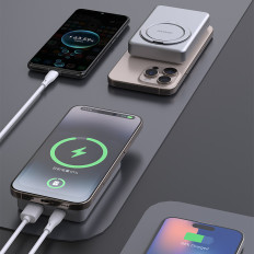 PowerBank K28 10000mAh ar MagSafe ar metāla korpusu un PD 22.5W - pelēks