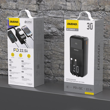 PowerBank 30000mAh s vestavěnými kabely PD 22.5W - černá