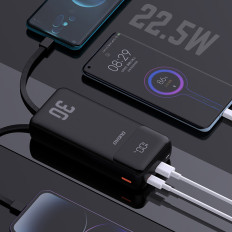 PowerBank 30000mAh s vestavěnými kabely PD 22.5W - černá