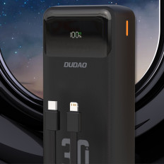 PowerBank 30000mAh s vestavěnými kabely PD 22.5W - černá