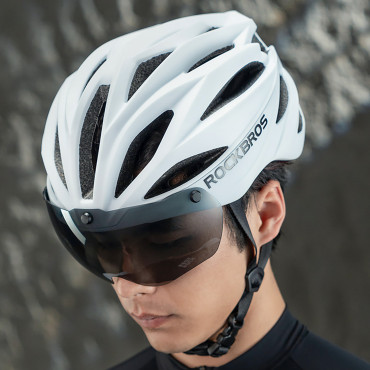 Fahrradhelm mit schnell abnehmbaren Gläsern mit Unisex UV-Filter - weiße Matte