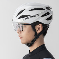 Casque de vélo avec des lunettes détachables rapides avec filtre UV Unisexe - Blanc