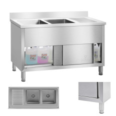 Lavello gastronomico lavandino in lavandino a 2 camere industriali basato su 140 cm Royal Catering