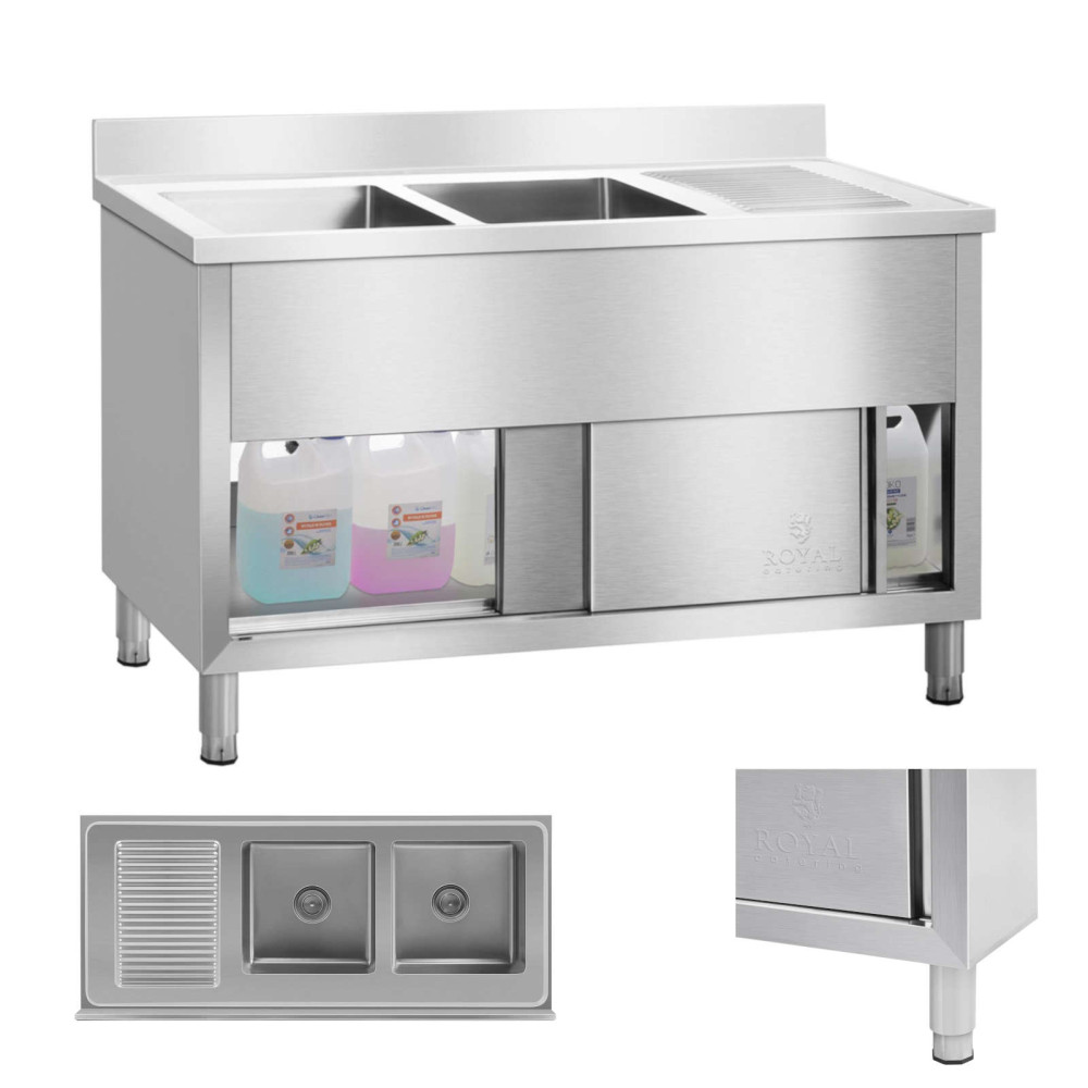 Izlietne Gastronomijas izlietne Industrial 2-kamera, pamatojoties uz 140 cm Royal Catering