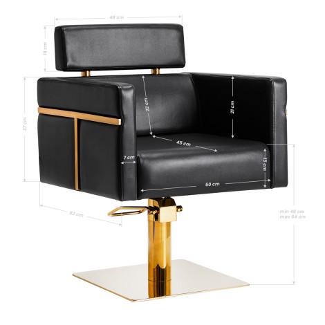 Cadeira de cabeleireiro Gabbiano Toledo preto e dourado antigo — vista lateral