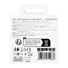 Caricabatterie di rete Xiaomi USB-A 120W 6A con cavo USB-C - Bianco