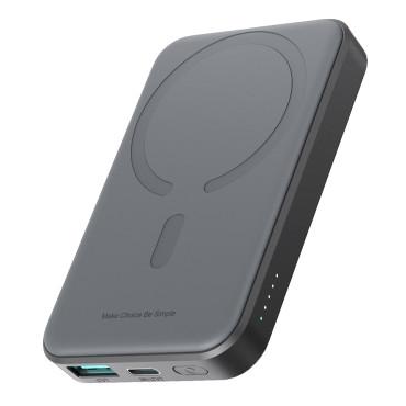 Powerbank induttivo 5000mAh USB-A USB-C 20W con cavo USB-C - Nero
